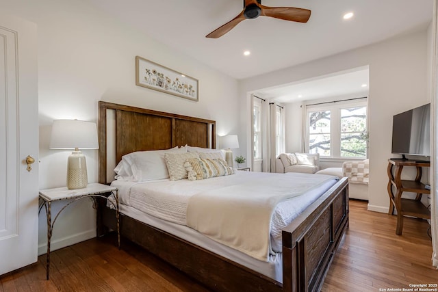 264 E Lullwood, San Antonio, TX 78212 - bedroom with wood-type flooring, recessed lighting, a ceiling fan, and baseboards