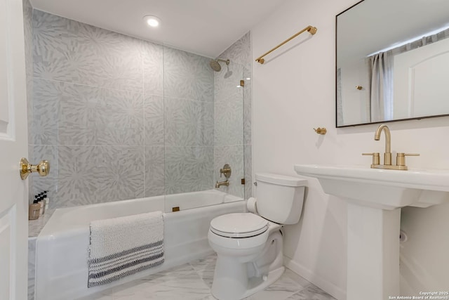264 E Lullwood, San Antonio, TX 78212 - full bath with toilet, shower / tub combination, marble finish flooring, recessed lighting, and baseboards