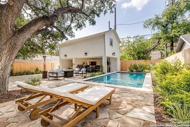 264 E Lullwood, San Antonio, TX 78212 - view of pool with an outdoor hangout area, a fenced backyard, and a patio