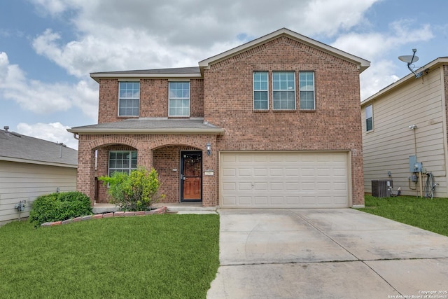 10907 Shoo Fly, San Antonio, TX 78245 - traditional-style house with brick siding, an attached garage, driveway, and a front lawn