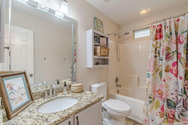9215 Hilltop Xing, San Antonio, TX 78251 - full bath featuring vanity, shower / bath combination with curtain, and toilet