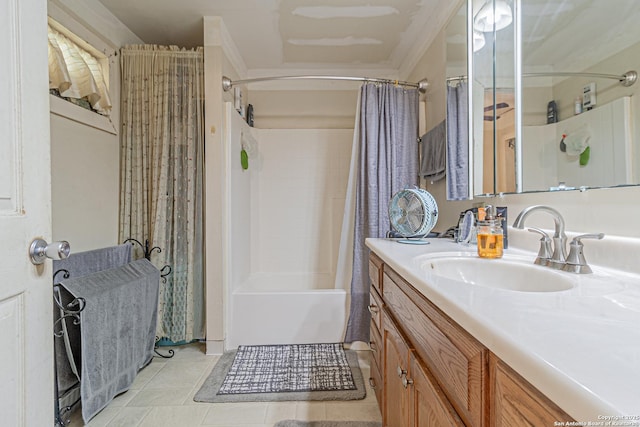 935 Gembler, San Antonio, TX 78219 - full bath featuring vanity, shower / bath combination with curtain, and tile patterned floors