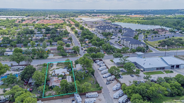935 Gembler, San Antonio, TX 78219 - aerial overview of property's location featuring property parcel outlined and a nearby body of water