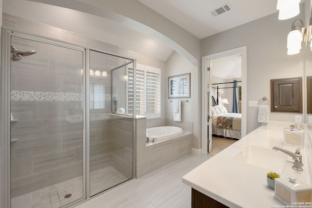 28515 Vogelsdorf, Boerne, TX 78006 - ensuite bathroom featuring double vanity, a bath, and a shower stall
