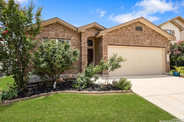15122 Cinnamon Teal, San Antonio, TX 78253 - view of front facade with brick siding, an attached garage, driveway, and a front yard