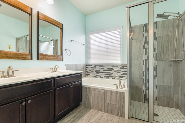 15122 Cinnamon Teal, San Antonio, TX 78253 - bathroom with a stall shower, a bath, and double vanity