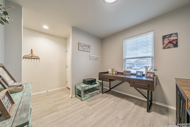 14616 Stable Spgs, Elmendorf, TX 78112 - office with light wood-type flooring, baseboards, and recessed lighting