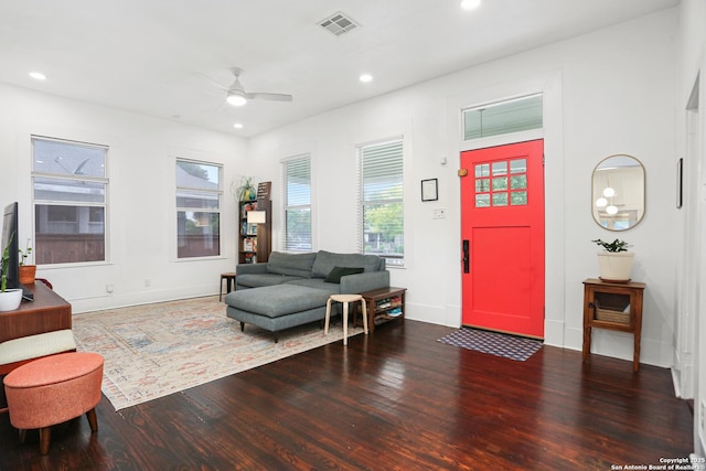 1106 W Summit Ave, San Antonio, TX 78201 - entrance foyer with wood finished floors, healthy amount of natural light, a ceiling fan, recessed lighting, and baseboards
