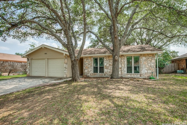 3030 Heidi St, San Antonio, TX 78247 - view of front of property with stone siding, an attached garage, driveway, and central air condition unit