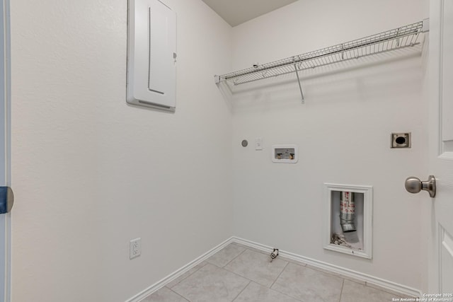 9910 Cowboy Ln, San Antonio, TX 78254 - washroom with hookup for an electric dryer, gas dryer hookup, electric panel, and baseboards