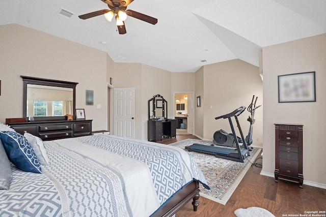 19426 Desert Oak, San Antonio, TX 78258 - bedroom featuring vaulted ceiling, wood finished floors, and ceiling fan