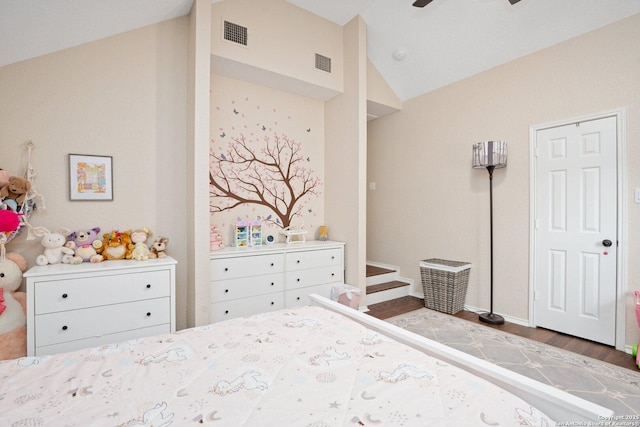 19426 Desert Oak, San Antonio, TX 78258 - bedroom with wood finished floors, a ceiling fan, and high vaulted ceiling