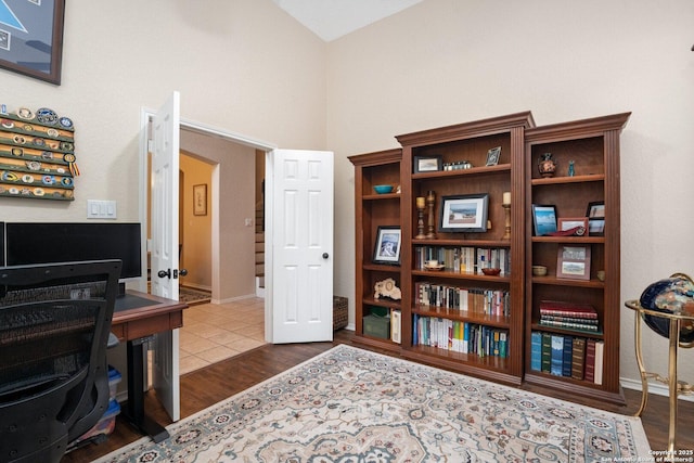 19426 Desert Oak, San Antonio, TX 78258 - office area featuring dark wood-style floors and lofted ceiling