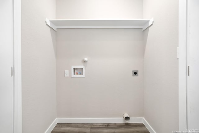 21535 Sir Walter, San Antonio, TX 78256 - laundry room with electric dryer hookup, hookup for a washing machine, dark wood-style floors, and baseboards