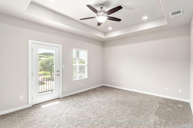 21535 Sir Walter, San Antonio, TX 78256 - carpeted spare room with a tray ceiling, ceiling fan, and recessed lighting