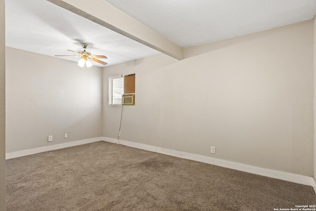 323 Roseborough, San Antonio, TX 78210 - carpeted empty room with beamed ceiling, ceiling fan, baseboards, and cooling unit