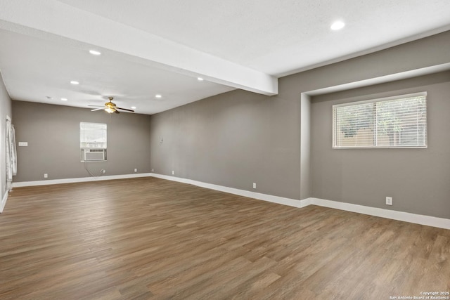 323 Roseborough, San Antonio, TX 78210 - spare room featuring wood finished floors, recessed lighting, baseboards, ceiling fan, and cooling unit