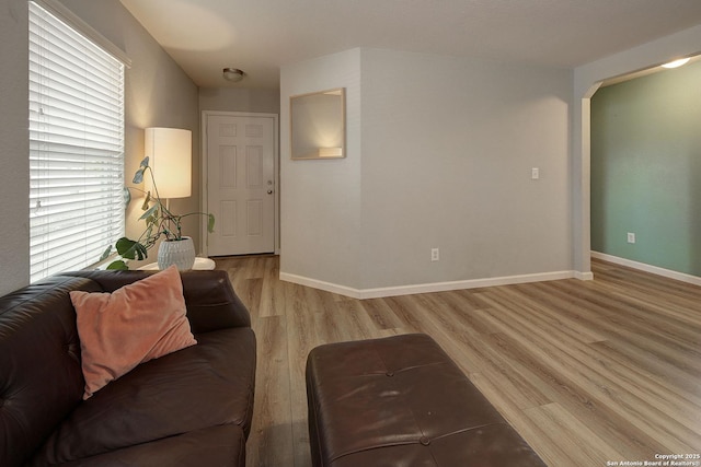 11907 Pure Silver, San Antonio, TX 78254 - living room with light wood finished floors, baseboards, and arched walkways