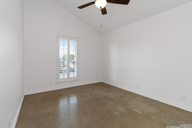 942 Lightstone, San Antonio, TX 78258 - unfurnished room featuring a ceiling fan, baseboards, finished concrete floors, and high vaulted ceiling
