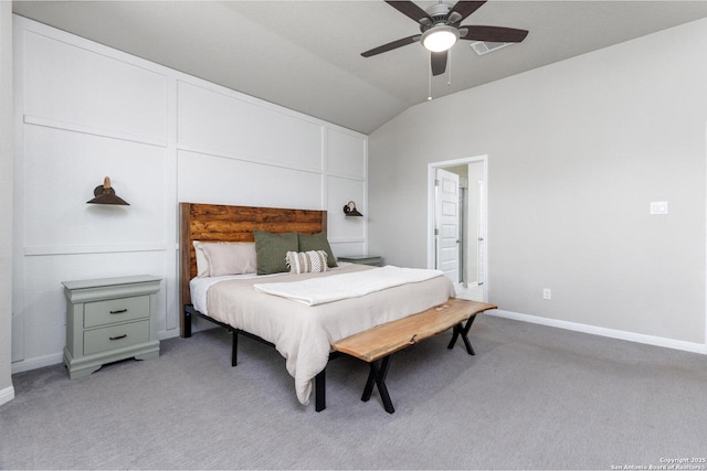 2331 Greystone Lndg, San Antonio, TX 78259 - bedroom featuring vaulted ceiling, light carpet, baseboards, and ceiling fan