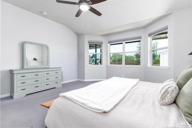 2331 Greystone Lndg, San Antonio, TX 78259 - bedroom with lofted ceiling, carpet flooring, baseboards, multiple windows, and ceiling fan