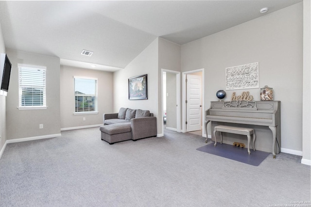 2331 Greystone Lndg, San Antonio, TX 78259 - sitting room featuring carpet flooring, baseboards, and vaulted ceiling