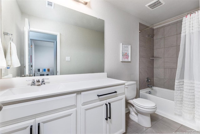 2331 Greystone Lndg, San Antonio, TX 78259 - full bath featuring toilet, vanity, shower / tub combo, and tile patterned flooring