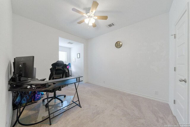 1524 Leeds Park, Bulverde, TX 78163 - carpeted office space featuring ceiling fan and baseboards