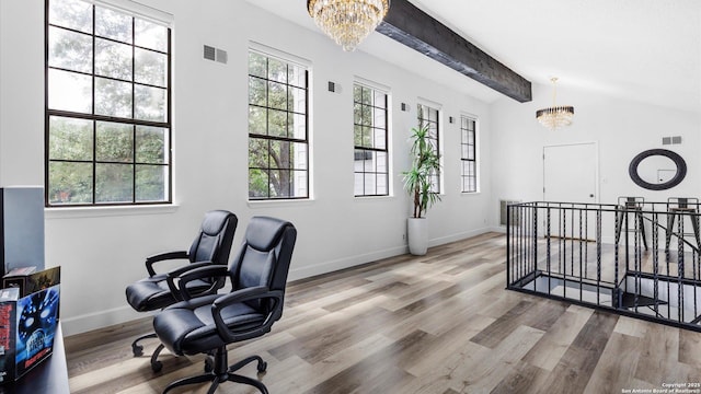 1818 Moreshead, San Antonio, TX 78231 - office area with a chandelier, wood finished floors, and baseboards