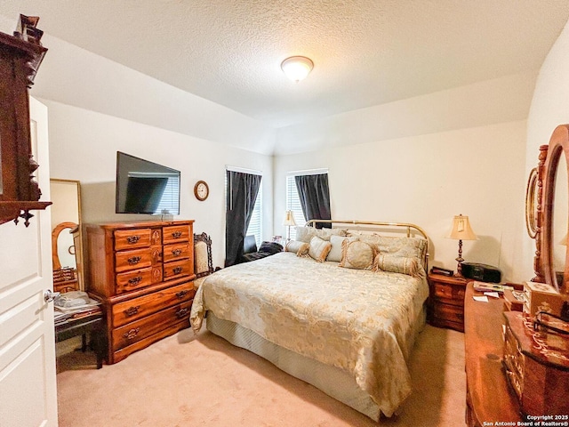 1031 Starlit Pond, San Antonio, TX 78260 - bedroom featuring light colored carpet, a textured ceiling, and lofted ceiling