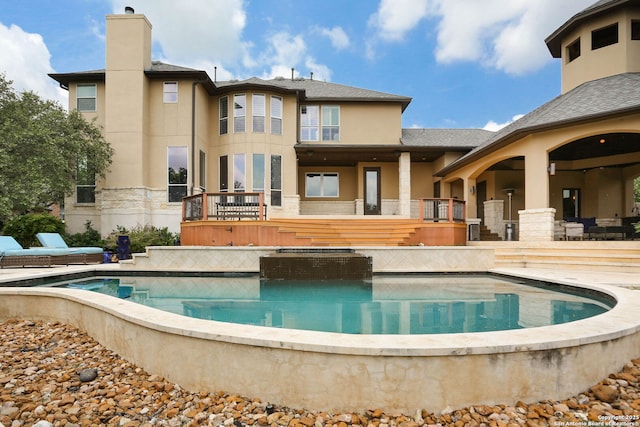 1818 Palmer Vw, San Antonio, TX 78260 - rear view of property with stucco siding, a chimney, an outdoor pool, and a patio