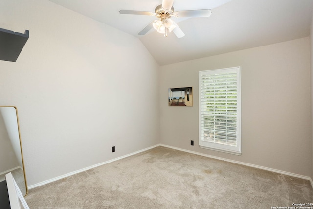 1818 Palmer Vw, San Antonio, TX 78260 - carpeted empty room featuring baseboards, vaulted ceiling, and a ceiling fan