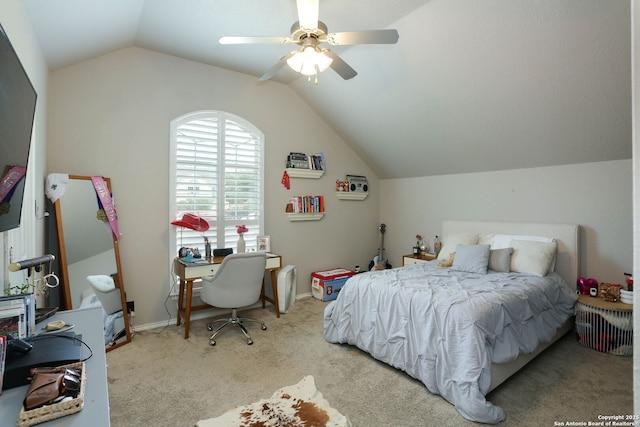 1818 Palmer Vw, San Antonio, TX 78260 - bedroom with lofted ceiling, carpet flooring, ceiling fan, and an office area