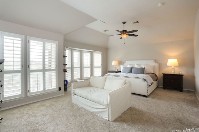 1818 Palmer Vw, San Antonio, TX 78260 - bedroom with carpet floors, lofted ceiling, a ceiling fan, and baseboards
