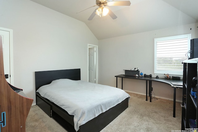 1818 Palmer Vw, San Antonio, TX 78260 - bedroom with vaulted ceiling, carpet flooring, baseboards, and a ceiling fan