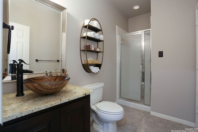 1818 Palmer Vw, San Antonio, TX 78260 - full bathroom featuring a stall shower, vanity, tile patterned flooring, and toilet