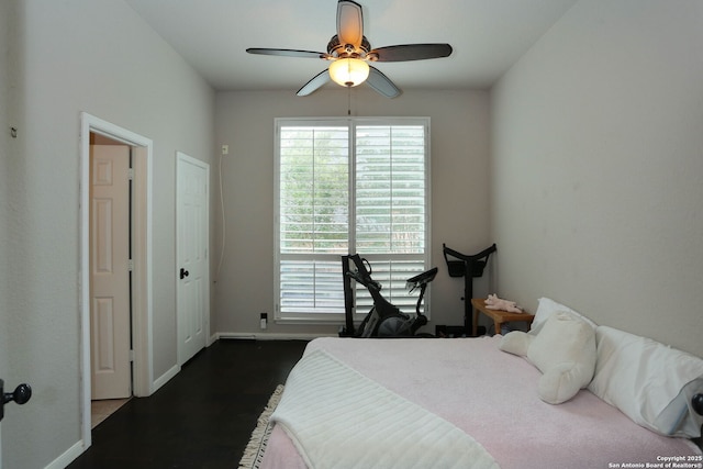 1818 Palmer Vw, San Antonio, TX 78260 - bedroom with multiple windows, baseboards, dark wood-style floors, and ceiling fan