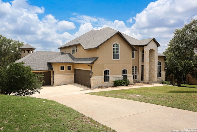 1818 Palmer Vw, San Antonio, TX 78260 - view of front of home with stone siding, stucco siding, driveway, and a front yard