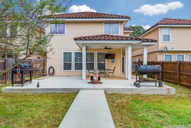 1342 Pinnacle, San Antonio, TX 78260 - rear view of property featuring a ceiling fan, a patio area, and a tile roof