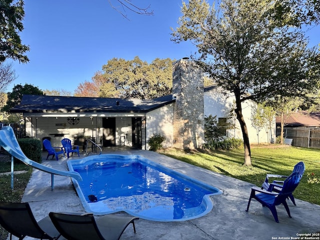 6422 Balky St, San Antonio, TX 78240 - view of swimming pool featuring a water slide and a patio area