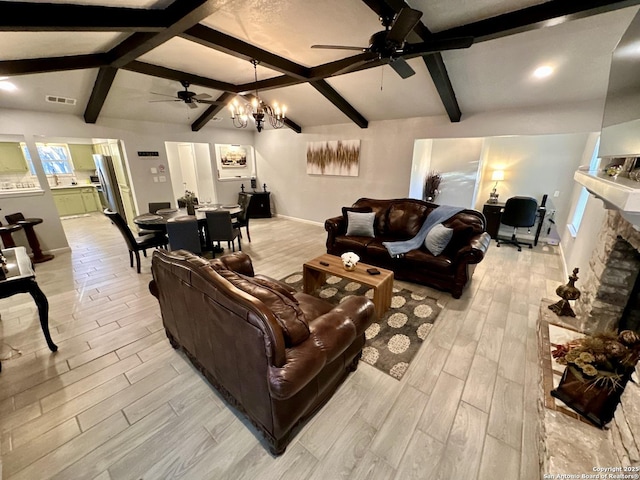 6422 Balky St, San Antonio, TX 78240 - living room with ceiling fan, light wood finished floors, a fireplace, and baseboards