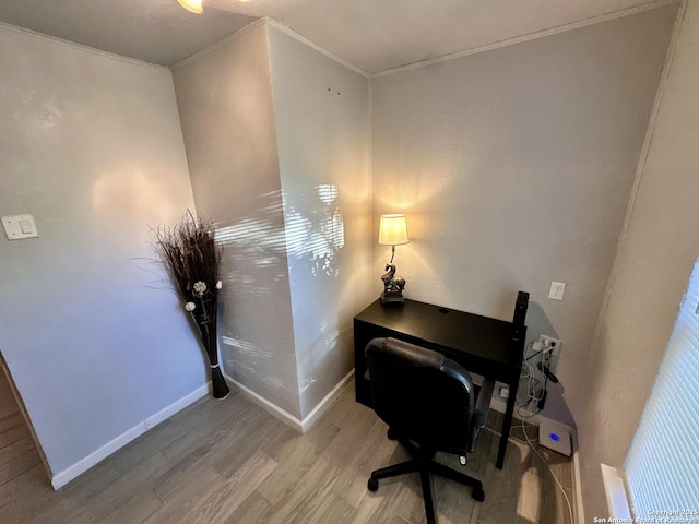 6422 Balky St, San Antonio, TX 78240 - home office with light wood finished floors, ornamental molding, and baseboards