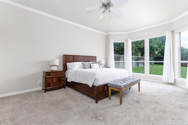 21910 Barton Woods, San Antonio, TX 78259 - bedroom featuring carpet flooring, baseboards, ornamental molding, and a ceiling fan