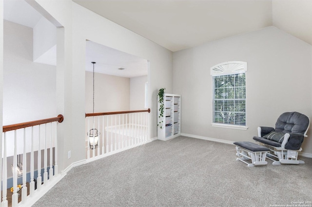 21910 Barton Woods, San Antonio, TX 78259 - living area with carpet, baseboards, and lofted ceiling