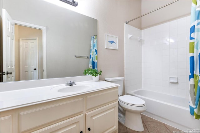 21910 Barton Woods, San Antonio, TX 78259 - bathroom featuring vanity, shower / bath combo with shower curtain, toilet, and tile patterned floors