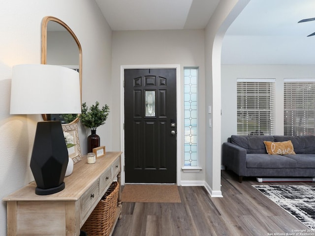10831 Colt Chase, San Antonio, TX 78254 - foyer featuring dark wood-style floors, baseboards, and arched walkways