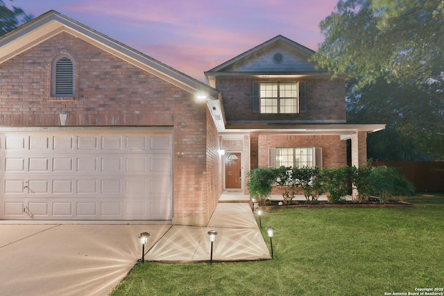 11502 Windwalk, San Antonio, TX 78253 - traditional-style home featuring brick siding, a front lawn, concrete driveway, and a garage
