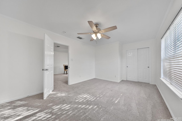 11502 Windwalk, San Antonio, TX 78253 - spare room with carpet floors, a ceiling fan, baseboards, and ornamental molding