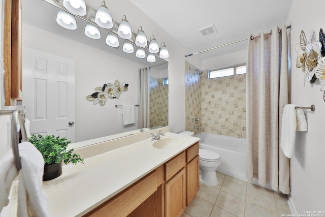 11502 Windwalk, San Antonio, TX 78253 - bathroom with toilet, vanity, tile patterned floors, and shower / bath combo with shower curtain