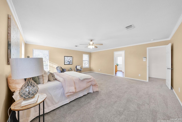 11502 Windwalk, San Antonio, TX 78253 - carpeted bedroom with crown molding, baseboards, and a ceiling fan